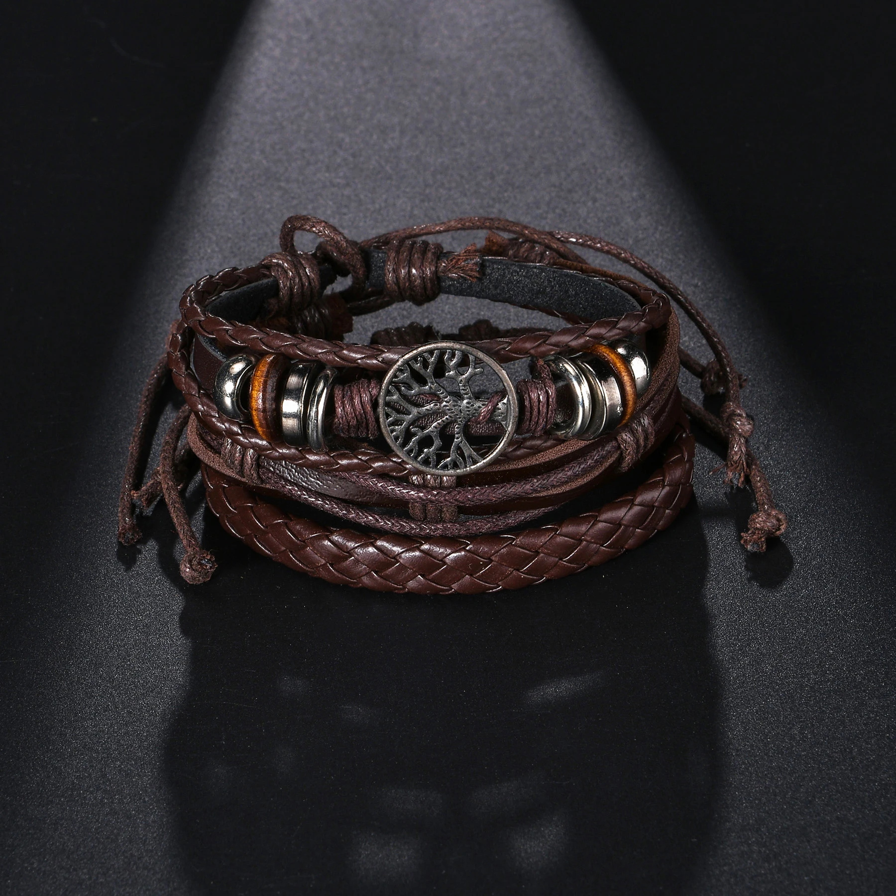 MeMolissa Vinatge Gothic Punk Braided Wrap Leather Bracelets for Men Scorpion Life Tree Wood Beads Ethnic Tribal Wristbands