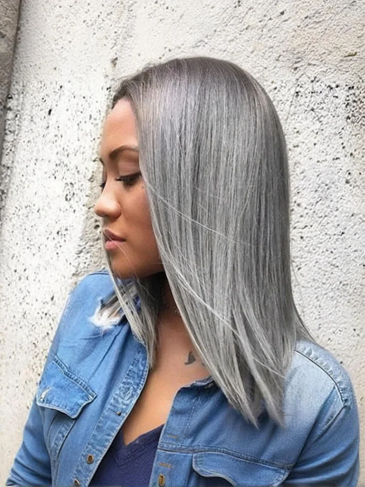 

300% Density 5X5 HD Lace Front Wig Human Hair Salt and Pepper Gray Human Hair Color Pre-Cut Straight Lace Frontal Wigs For Women