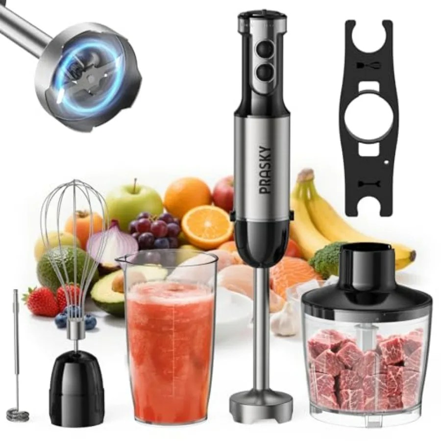 

Handheld Immersion Blender with 20 Speeds Turbo Mode Heavy-Duty Copper Motor Stainless Steel Blades Silver Milk Frother Wand an