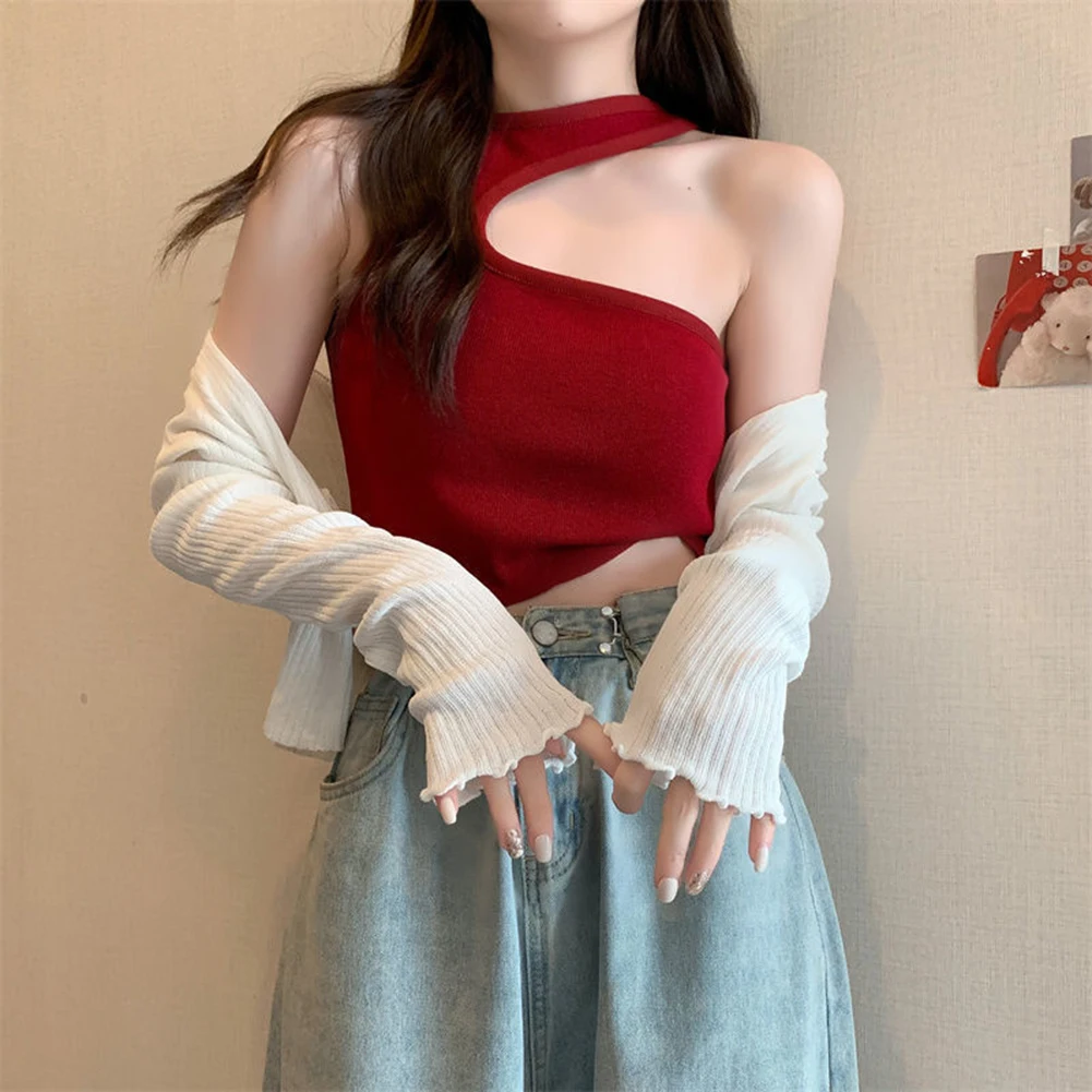 

Casual Outing Apricot Irregular Off Shoulder Hot Girls Club Outfit Casual Vest For Daily Holiday Wear One Shoulder Neckline