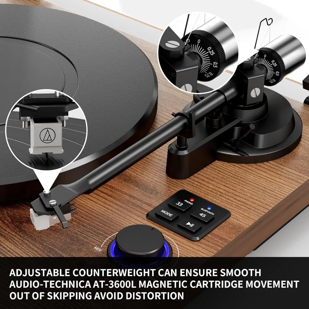 Record Player for Vinyl with Speakers,Bluetooth Turntable for Vinyl Records with 36W HiFi Stereo Speakers