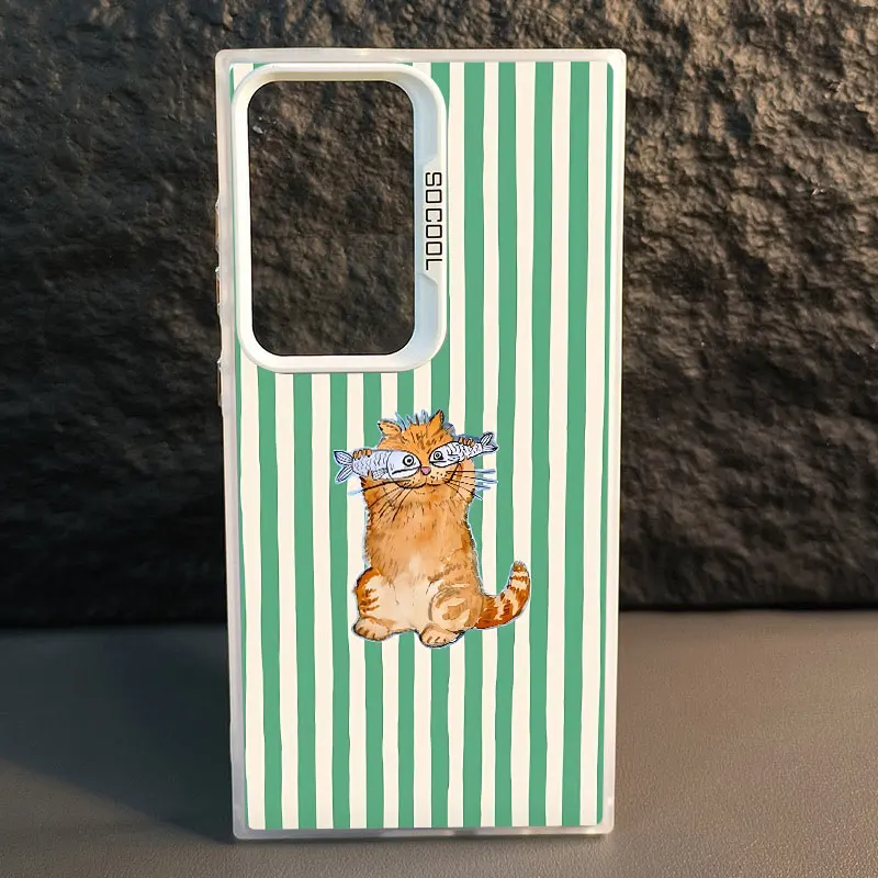 

For Samsung Galaxy S25 S22 Ultra Plus S21 FE S24 S23 Ultra Plus FE Laser Phone Case Ocean Life Theme Striped Shockproof Covers