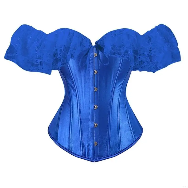 72xe รูปแบบภาษาฝรั่งเศส Waspie Victorian Lace Sleeves Crop Top Overbust Laceup Tied Corset