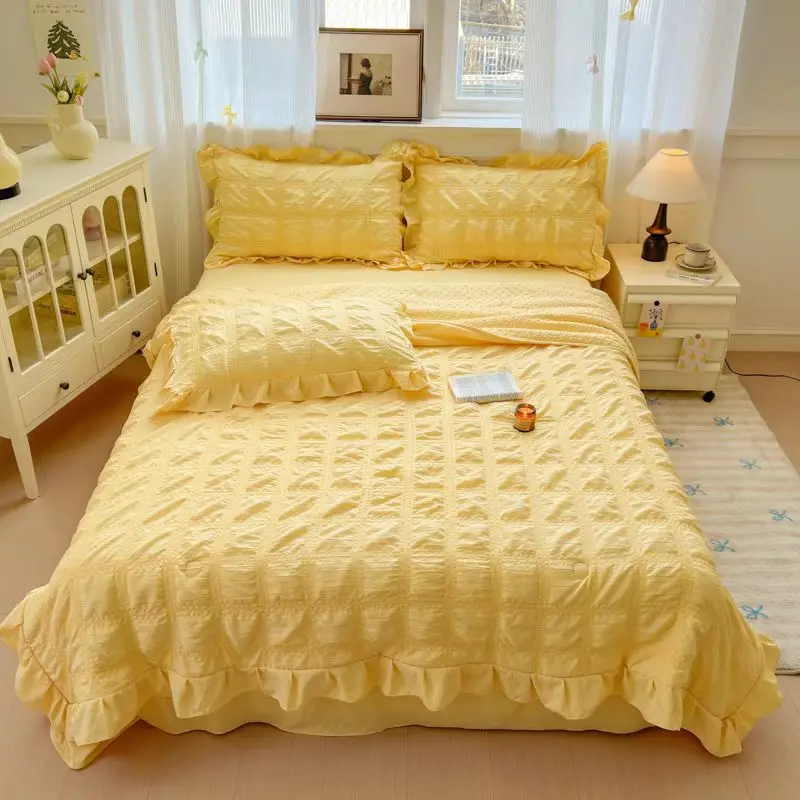 

New 7D Beaded Korean-style Seersucker Summer Quilt & 4-Piece Bedding Set