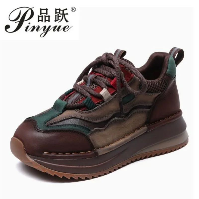 

4cm Cow Genuine Leather Women Ankle Boots Spring Flats Booties Comfy Autumn Quality Sneakers Fashion Chunky Sneaker 35-40