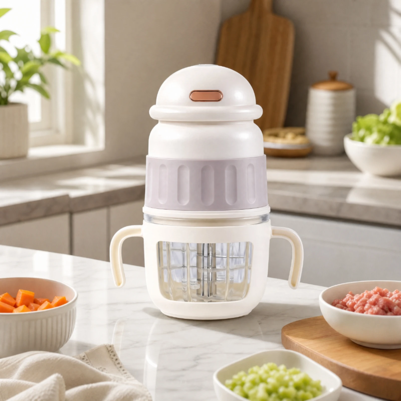 RAF R.7047 Electric Food Processor 250 W Food Processor with Stainless-Steel Spiral Blade Assembly for Parents of Babies