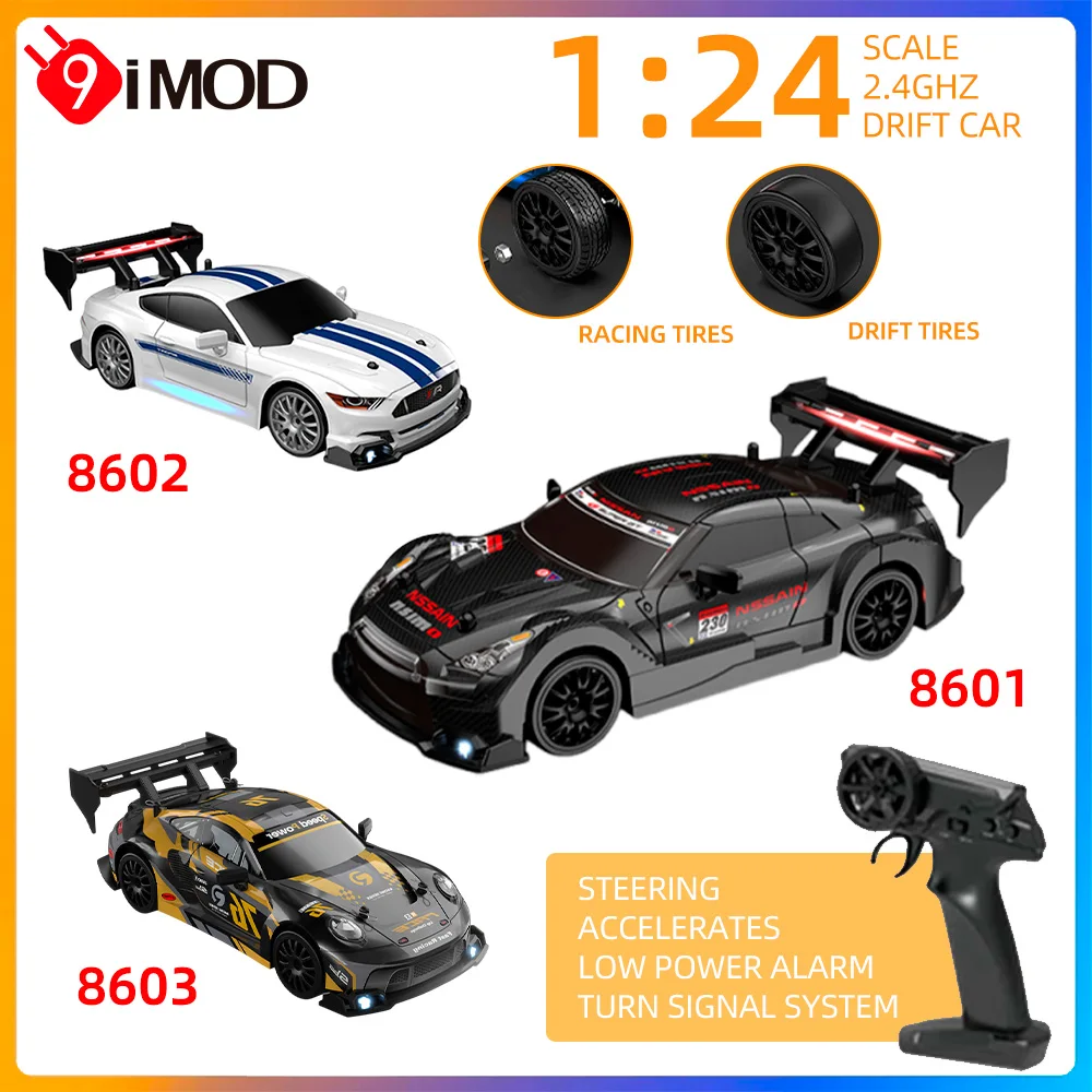 

9IMOD 1:24 Дрифтовый автомобиль 2,4 ГГц Высокоскоростной автомобиль 30 км/ч 8601 8602 8606 Гоночные/дрифтовые шины Замените полноприводный радиоуправляемый гоночный автомобиль
