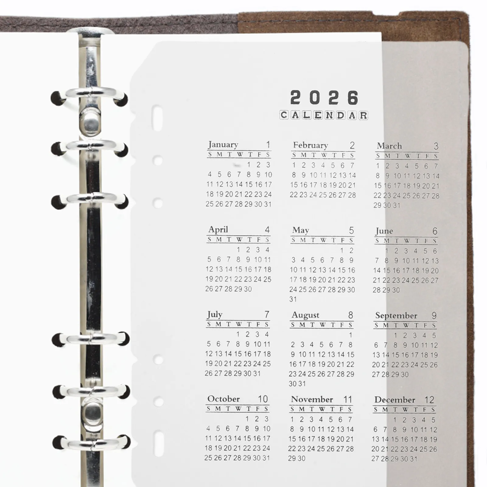 

4Pcs Frosted Plastic Calendar Divider Index 2026 Binder Inserts Refills Refillable Planner Notebook Supplies Planner Refills