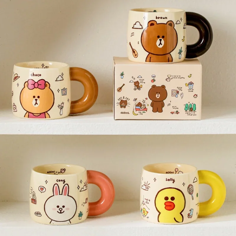 Line Friends Brown Cony Ceramic Mug Anime Cartoon New Kawaii Home Study Office Comes with Scale Handle Milk Cup Birthday Gift