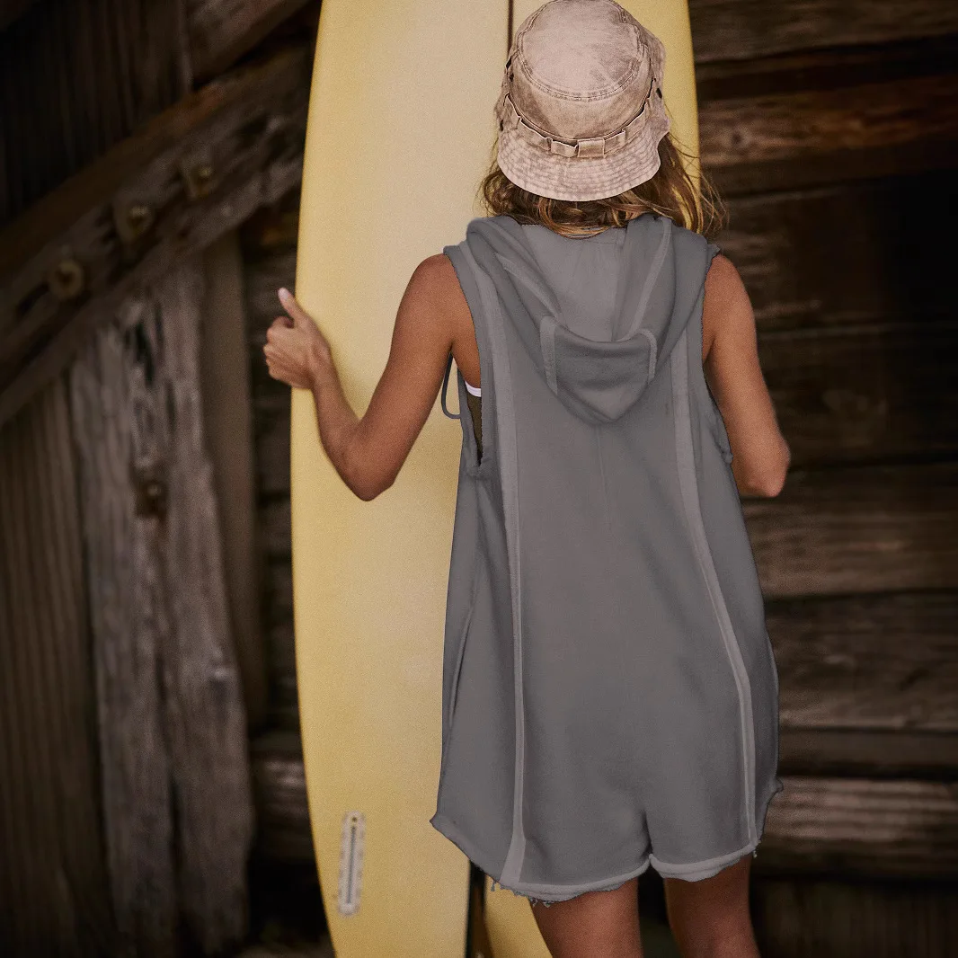 2025 Fashion Street Jumpsuit Womens Half Zip Sweatshirt Ropmers Summer Casual V Neck Sleeveless Loose Outdoors Playsuits