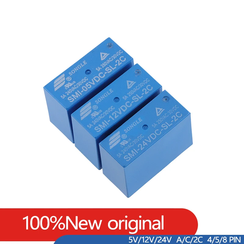 

10PCS/Lot Original New Relay SMI-05V 12V 24VDC-SL-A -SL-C SL-2C 5A 10A 4pin 5pin 8pin 5V 12V 24V Power relay