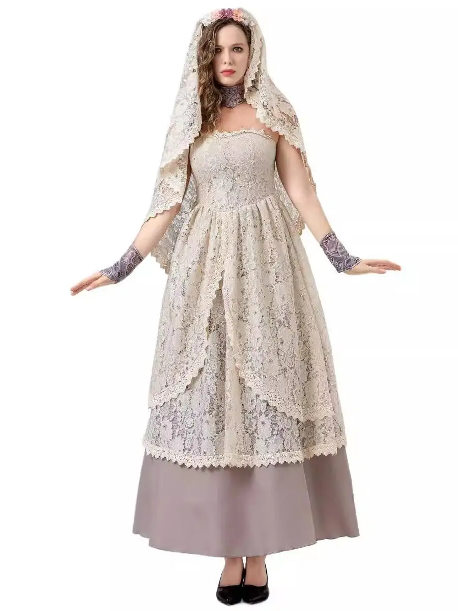 الكبار loween تأثيري شبح العروس الدكتور جديد وصول صافي تنورة الاسمية مرحلة الأداء زي المرأة الملابس العرقية التقليدية