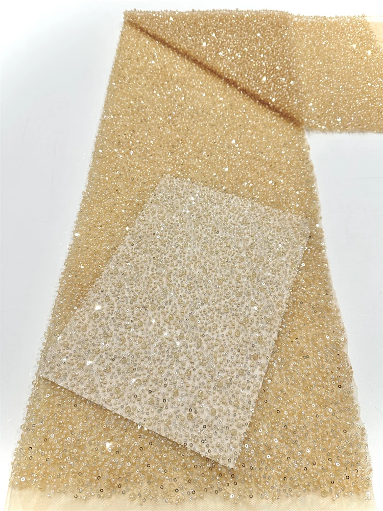 Оптовая продажа, африканская тяжелая кружевная ткань с бисером, 2024, высокое качество, нигерийское роскошное кружево с блестками, французский тюль, ткань для праздничного платья