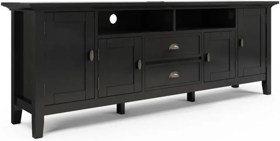 Simplihome Redmond Solid Wood 72 Inch Wide Transitional Tv Media Stand In Black For Tvs Up To 80 Inches, For The Living Room