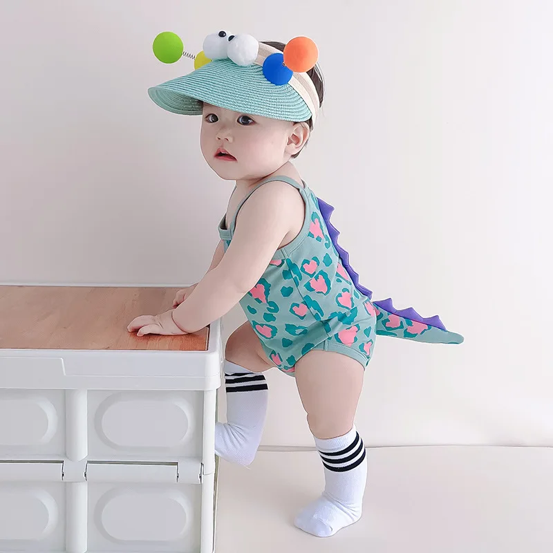 Summer Kawaii Dinosaur Newborn Baby Clothes Girl Boy Bodysuit Romper Baby Sling Love Print Cotton Outfit Toddler Infant Onesie