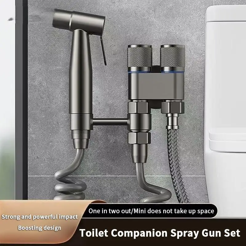 

Dual Control Handheld Bidet Sprayer Kit, 1-in-2-out Valve with Extra Long Hose, High Pressure Toilet Spray Gun for Bathroom