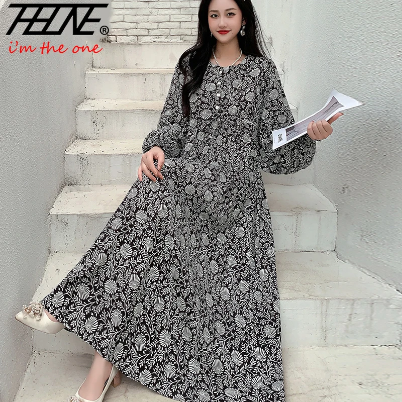 Dress Women Clothing Plus Size Spring Summer Bohemian Beach Korean Style Floral Vintage Vestidos Robe Loose Dresses Oversized