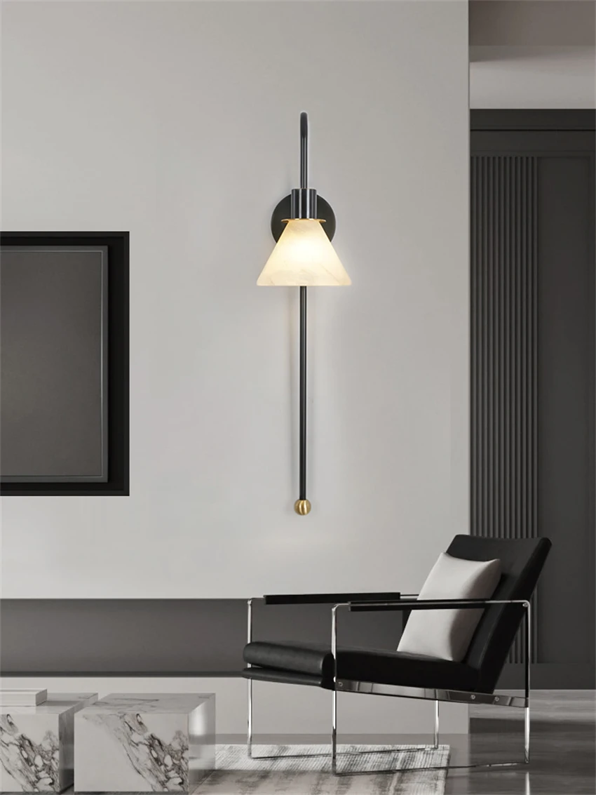 Luxury copper marble wall lamps Nordic living room dining room lamp designer wabi sabi long pole study bedroom sconces lights