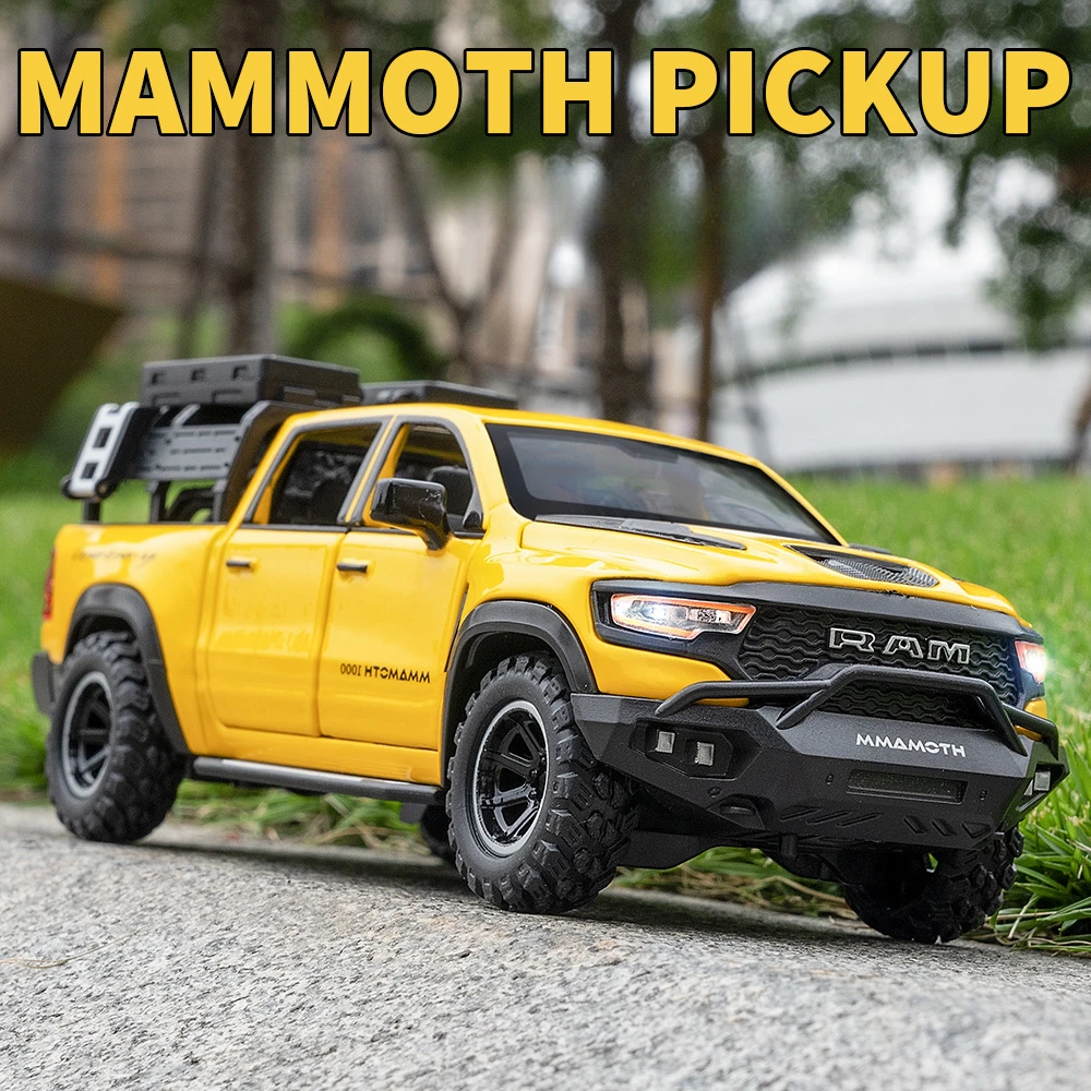 1:32 DODGE Mammoth 1000 TRX Alloy Pickup Car Model Diecast Metal Off-road Vehicle Model Sound and Light Simulation Kids Toy Gift