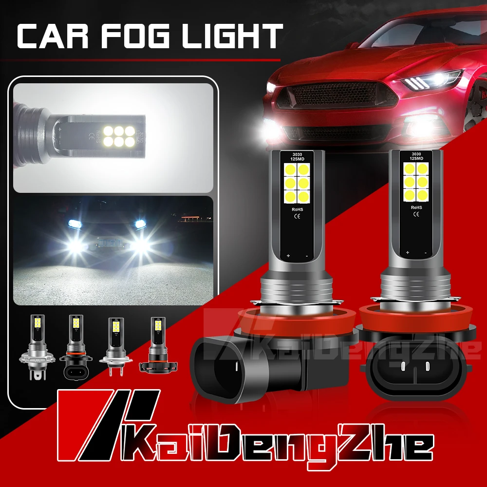 2Pcs H8 H3 H7 H11 Car 12 LED Fog Light Bulb 9005 HB3 9006 HB4 6000K White Yellow Ice Blue Auto Fog Lamp