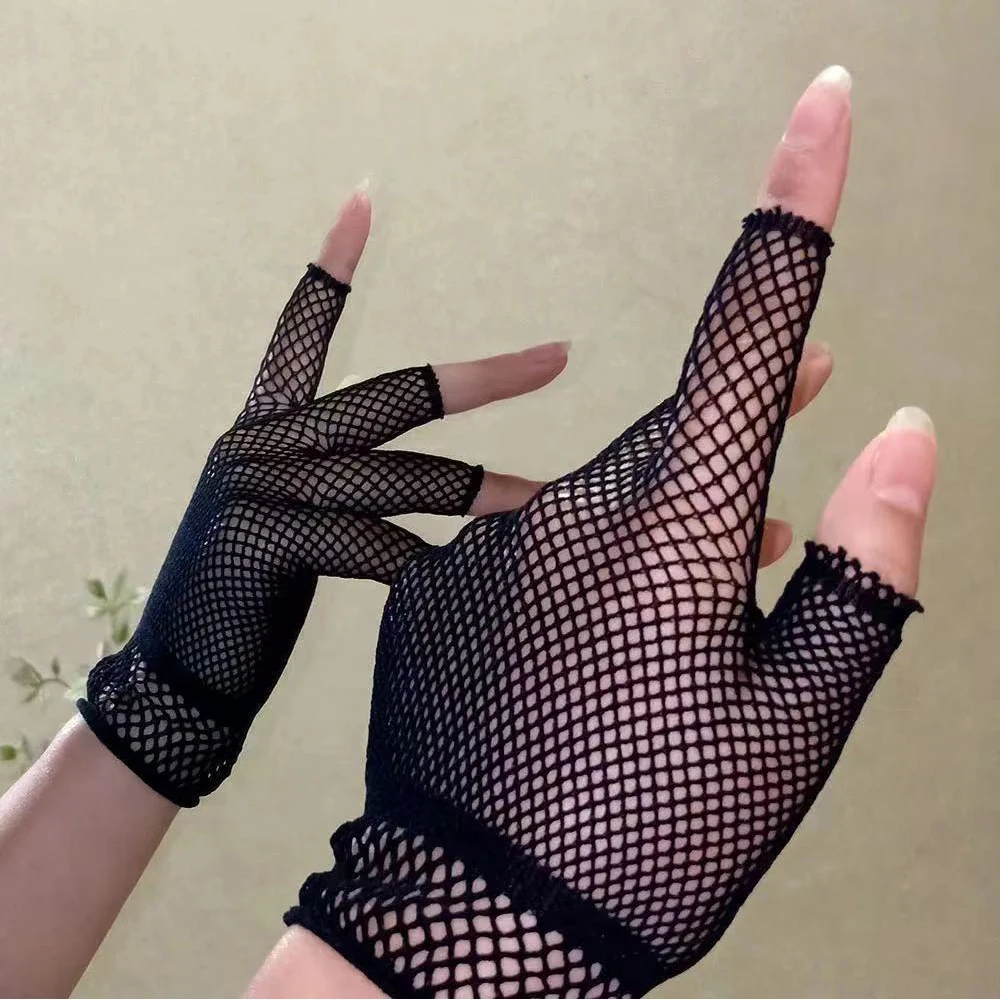 1Pair Black White Womens Short Fishnet Net Gloves Punk Rock Fancy Night Club Party Arm Warmer Gloves Women Fashion Sexy Mittens