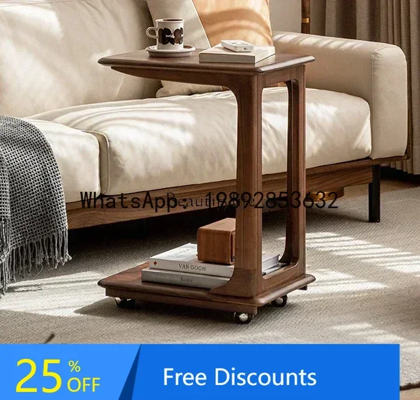 

18Solid wood simple black walnut mobile coffee table bedside small