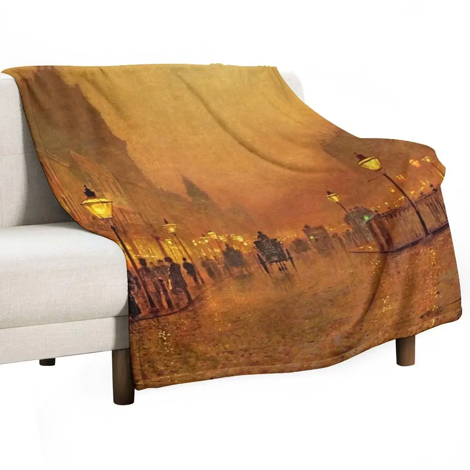 

John Atkinson Grimshaw - A Street at Night Throw Blanket For Sofa Thin Designers Warm blankets ands Blankets