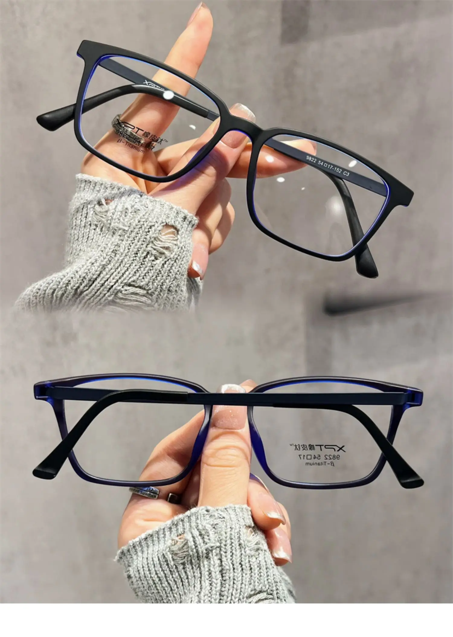 Ultraleichte Lesebrille aus Titanlegierung für Herren und Damen, Rahmen, Anti-Blaulicht-Schutz, Metall, Business, einfacher großer Rahmen – Detail 7