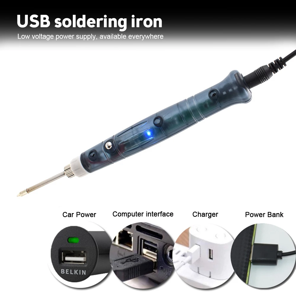 5V 8W USB Soldering Iron Mini Portable Professional Pen Soldering Iron Station Tip Indicator Powered Kit Tools with Fast Heating