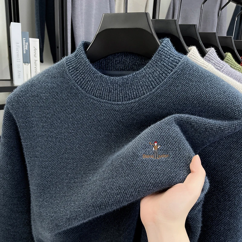 Fashion brand men's round neck sweater luxury exquisite embroidery knitted warm plush comfort autumn winter casual golf pullover