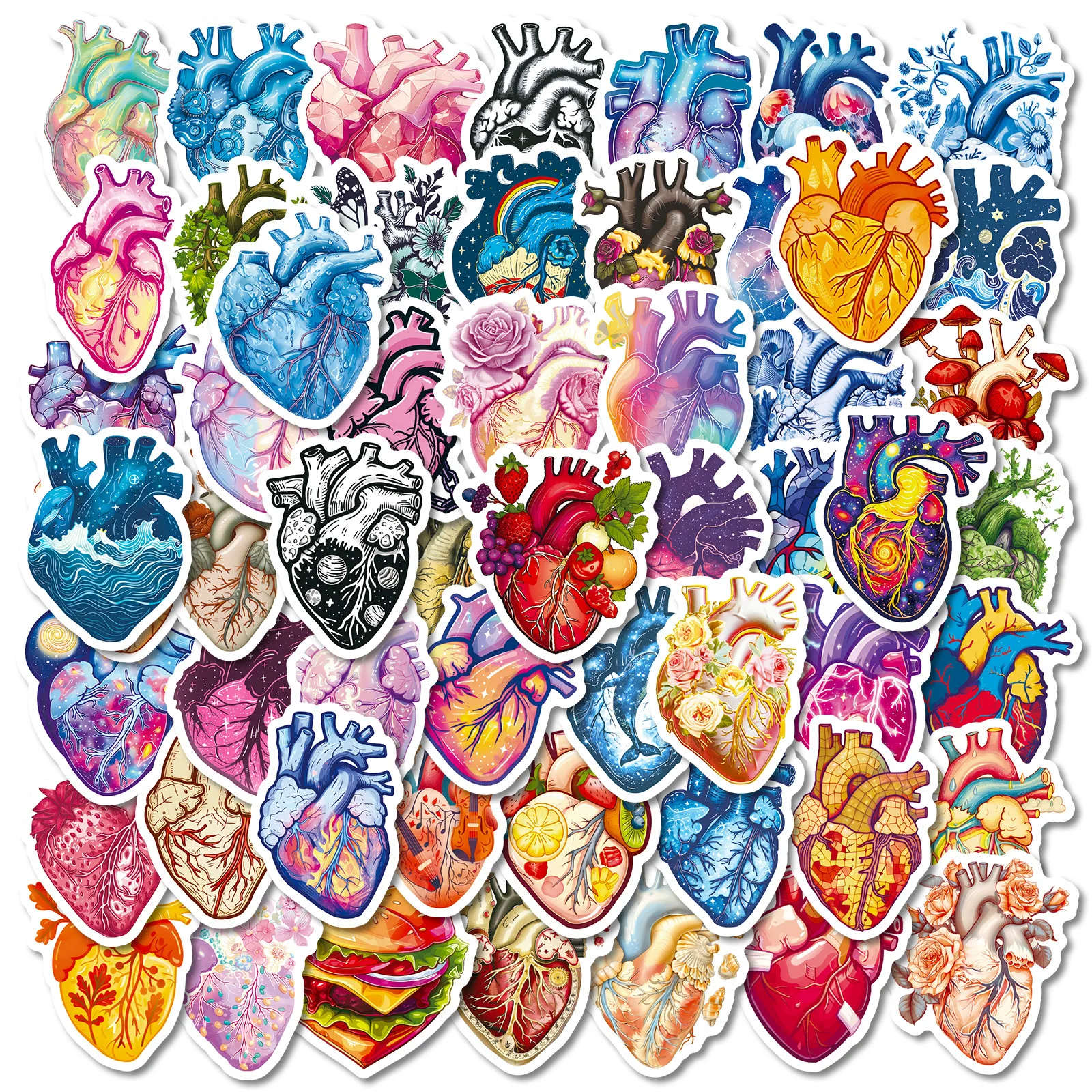 

56PCS Colorful Heart Organ Art Stickers INS Style Waterproof Decals for Water Cup Laptop Motorcycle Helmet Notebook Decoration