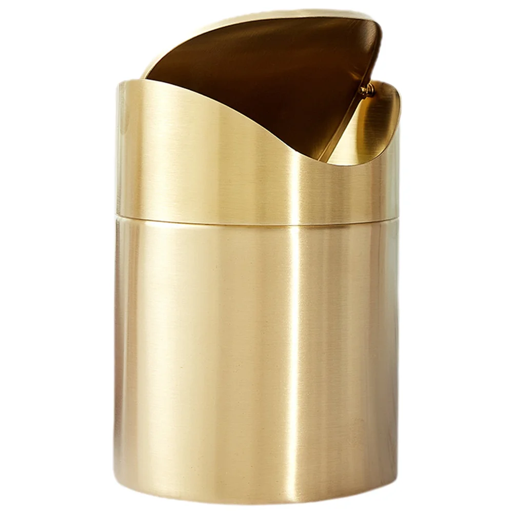 Stainless Steel Chopsticks Rest Sturdy Garbage Can Waste Bin Wastebasket Desktop Golden Trash Container Mini Bathroom