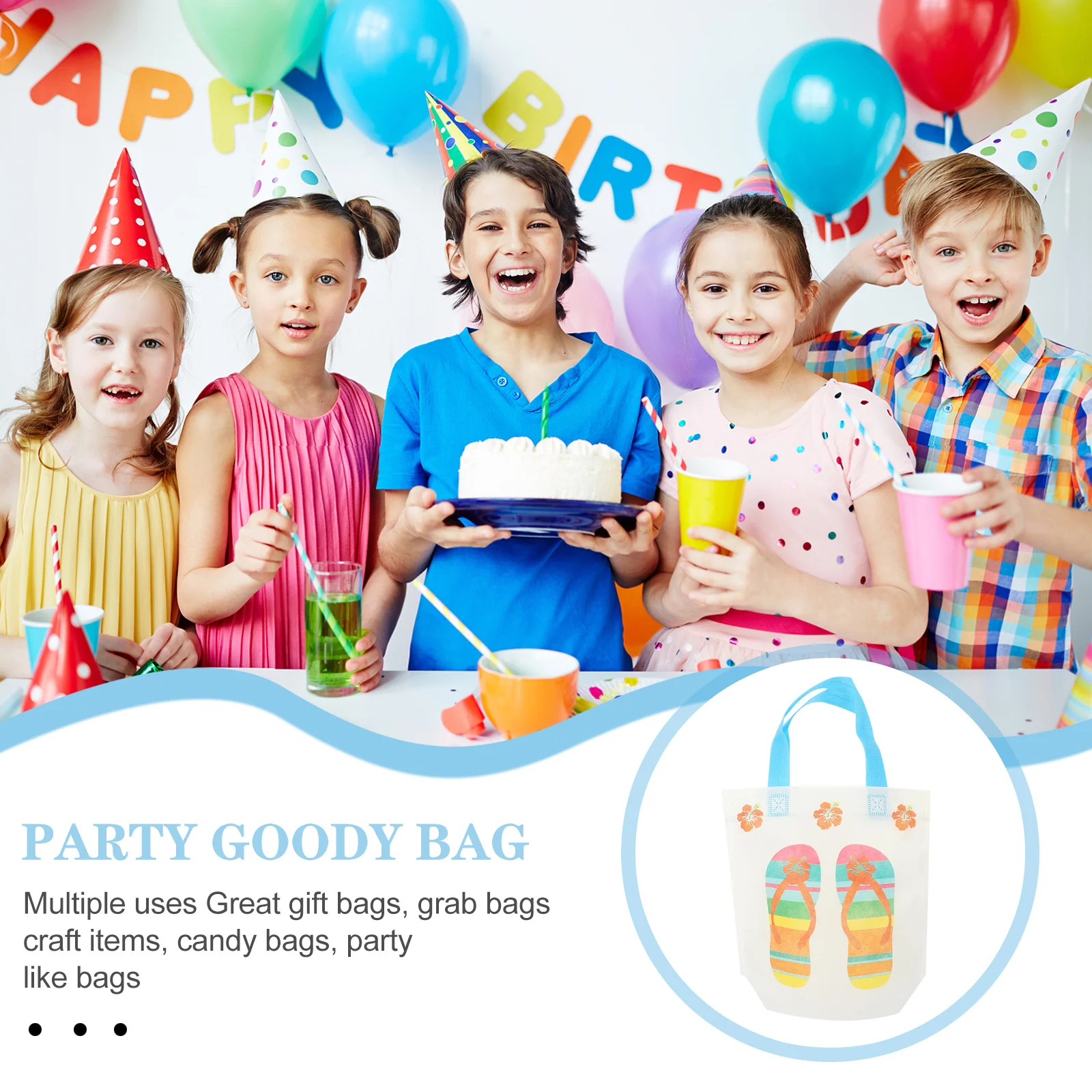 

12pcs Herringbone Print Gift Bags Non-Woven Multipurpose Pouches For Party Birthday Holiday Candy Storage Hawaii Summer Gift