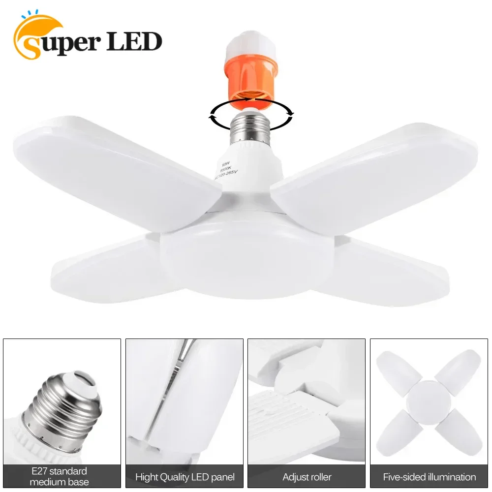 

E27 LED Bulb Fan Blade Lamp AC85-265V 28W Foldable Led Light Bulb Lampada For Home Ceiling Light Small Garage Light