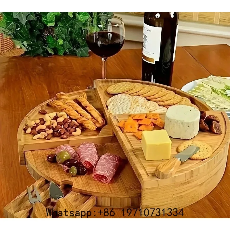 Cheese Board Cutlery Cutter Set with Slide out Drawer - Kitchen Cooking Tools Slicer Fork Scoops Cut Storage Set