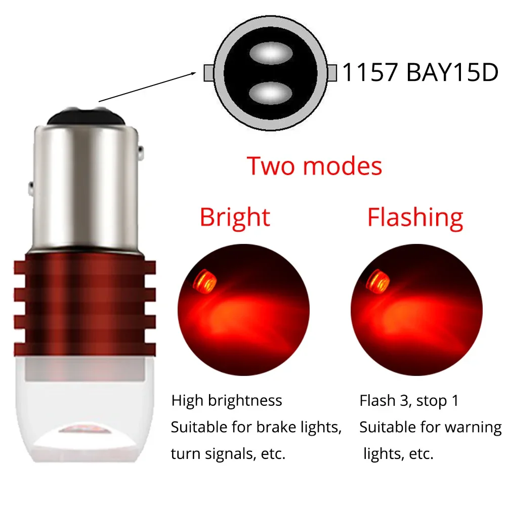 1X ไฟกะพริบสีแดง1157 BAY15D BA15S 1156 DC 12V สำหรับจอดรถด้านหลังหลอดไฟ LED ท้ายรถสัญญาณไฟเลี้ยวสะท้อนแสงท้ายรถเบรครถ