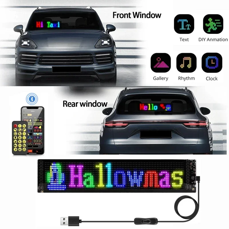 Pantalla de píxeles de matriz LED flexible con aplicación Control Bluetooth DIY programable USB enchufable para automóviles hoteles bares fiestas - Pantalla