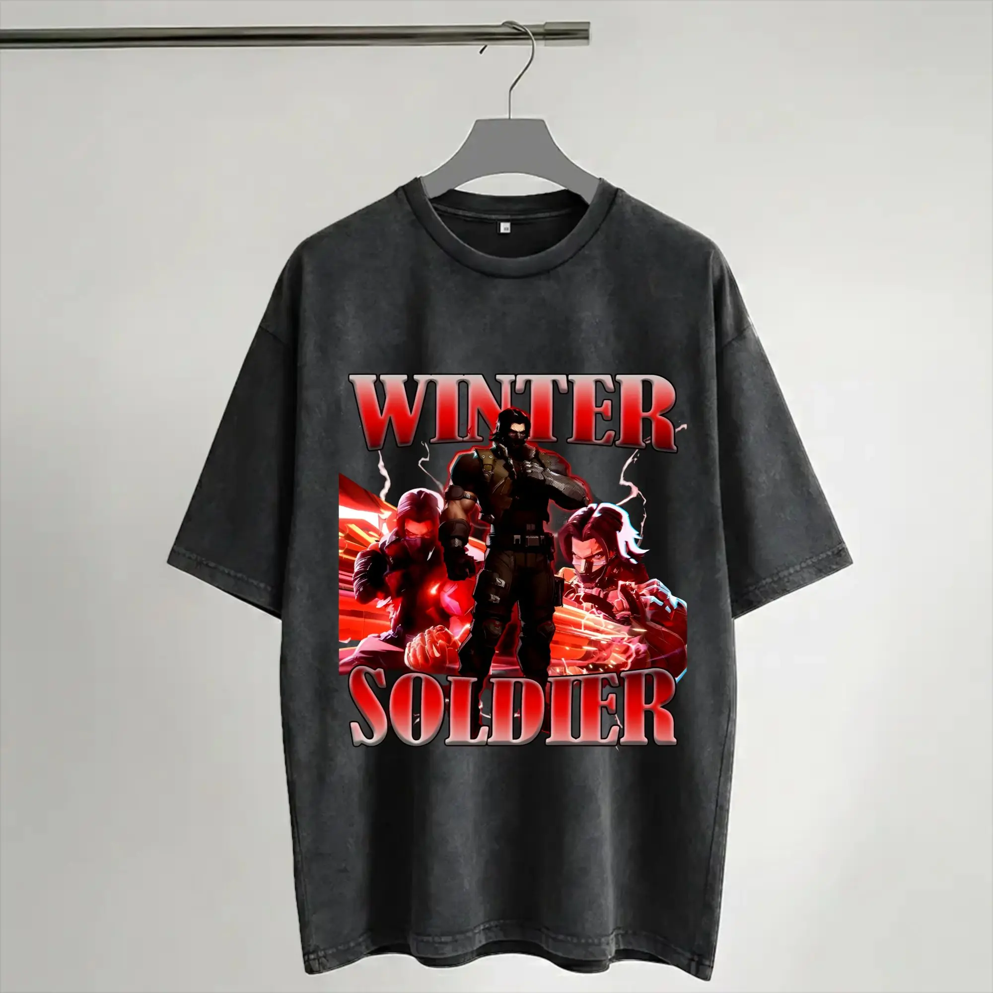 Soldier Bucky Barnes  Outfit Washed T Shirts for Men Women Streetwear Hip Hop T-Shirt Printed  Tees Short Sleeve