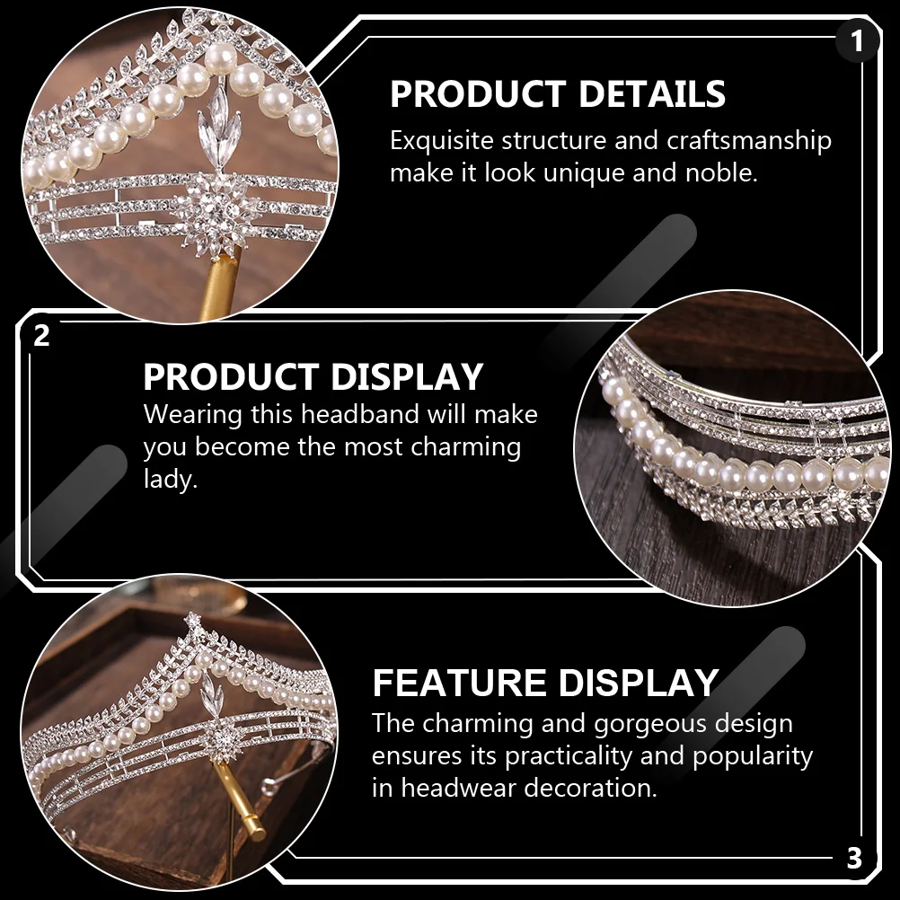 

1Pcs Pearl Rhinestone Crown Silver Bridal Headdress Wedding Tiara Bride Hairband Chic Hair Decoration Party Headpiece