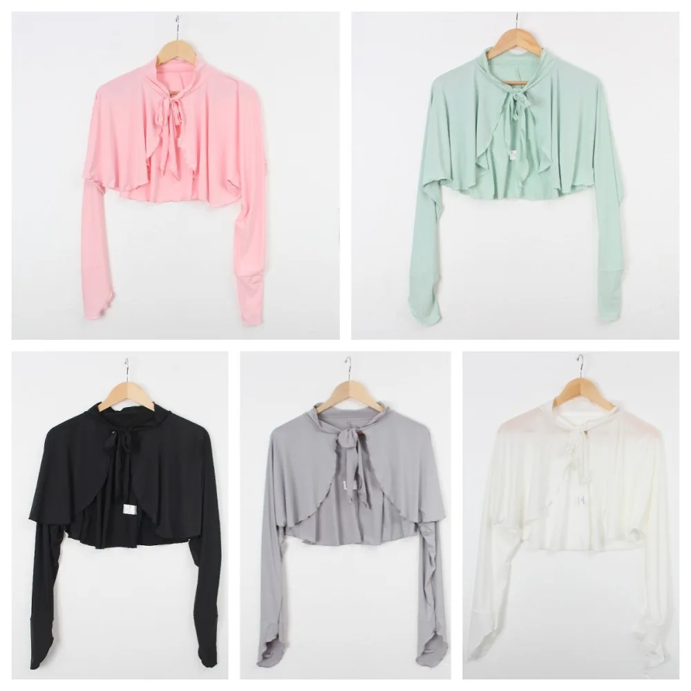 Casual Ultra-thin Long Sleeve Crop Top Anti UV สีทึบครีมกันแดดแขน Quick-Drying สั้นเสื้อผ้าไหมน้ําแข็งผ้าคลุมไหล่ฤดูร้อน
