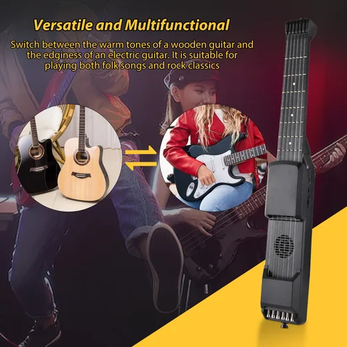 Guitarra eléctrica inteligente de 7 trastes, práctica silenciosa, sintonizador Digital, función de metrónomo, guitarra multifuncional MIDI Folk portátil de bolsillo