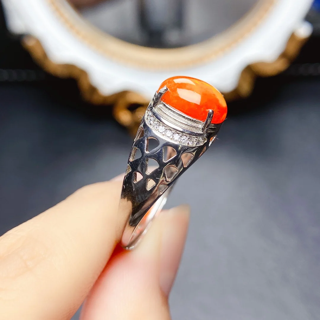 Oval 9x11mm Red Orange Opal Women Man Ring 925 Sterling Silver October Birthstone Opal Engagement Rings image 5