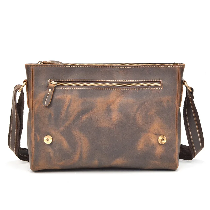 Maletín de cuero genuino para hombre, bolso de hombro con hebilla de solapa, estilo Retro, de negocios, Crazy Horse