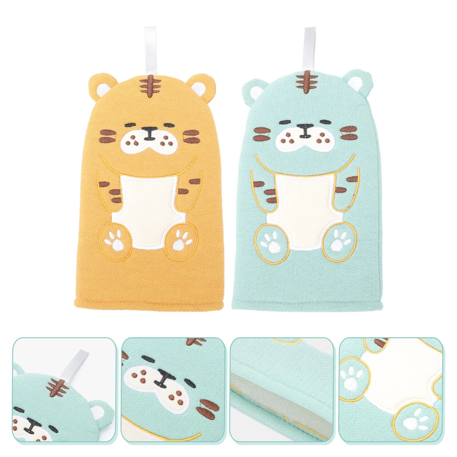 

2 шт. детских мочалок-тигров, мультяшные мягкие перчатки-скраберы для душа, милые очищающие перчатки для детей, удобные