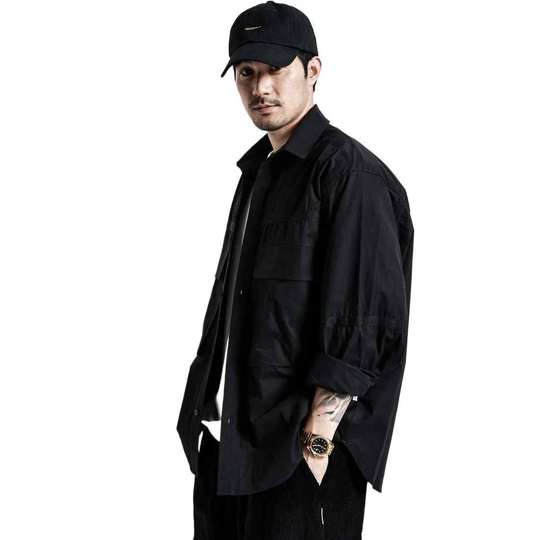 Men\'s Streetwea Fashion Loose Casual Long Sleeve Pure Cotton Cargo Shirts Cityboy Oversize Work Shirt Coat Outerwear