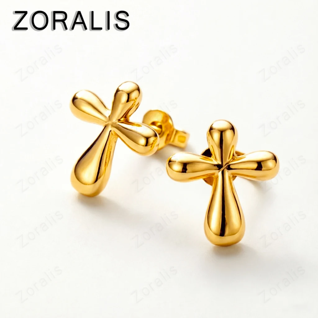 

18K Gold Smooth Cross Stud Earrings For Women Earring Lady Fashion Party Birthday Wedding Charm Jewelry Gifts