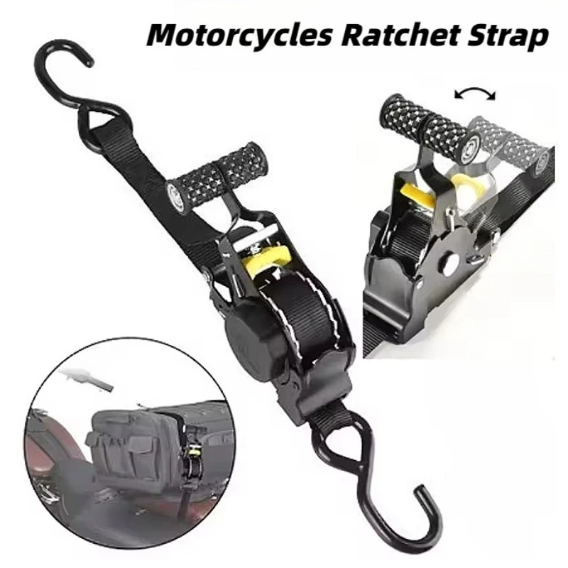 Adjustable Length Ratchet Strap Tie Down Strap for Motorcycle Car Pickup Truck & Vehicle Use Automatic Recycling Tensioner