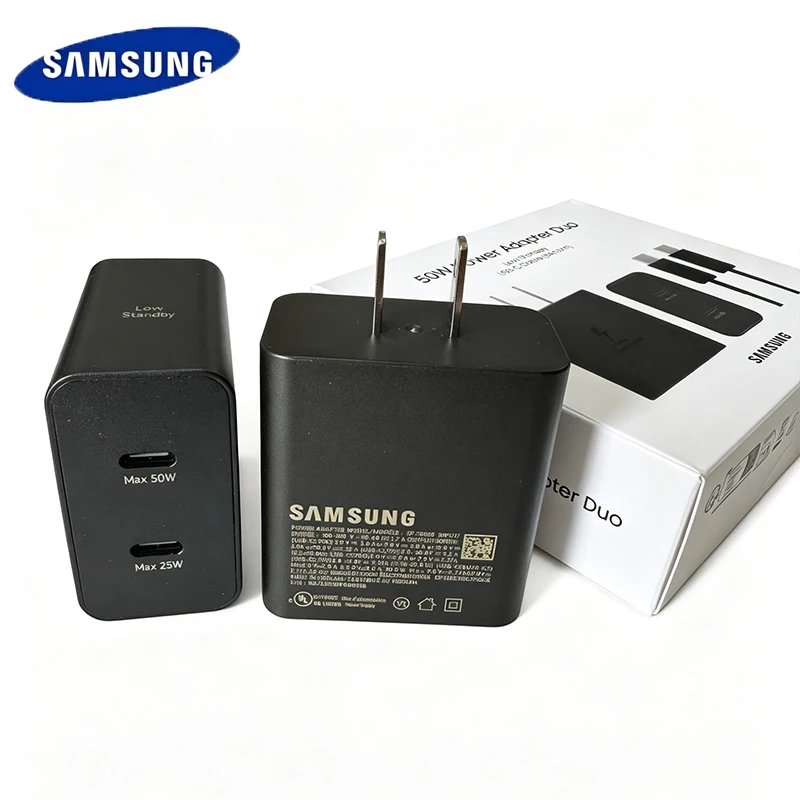 Original SAMSUNG Charger 50W US Dual Port Quick Charging Adapter For S26 S25 S24 S23 Ultra Z Fold 8 7 6 Phone Charger 1.8M Cable