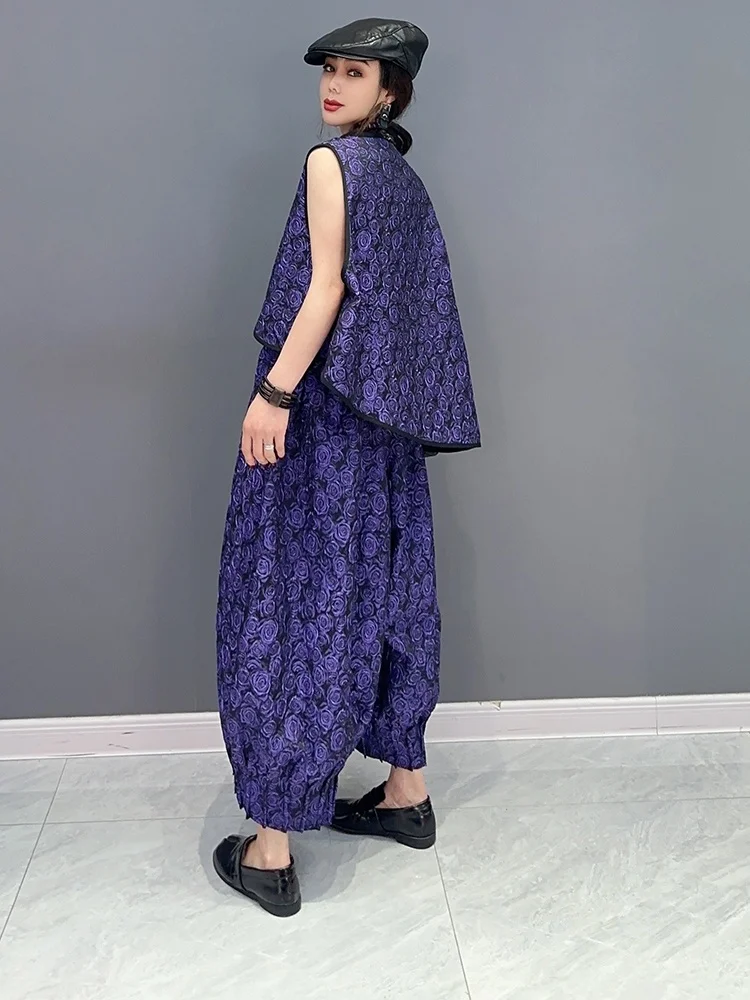 Vefadisa 2024 Summer New Chinese Style Sleeveless Vest Top Casual Long Two Piece Set Asymmetric Women Matching Suit Purple ZY368