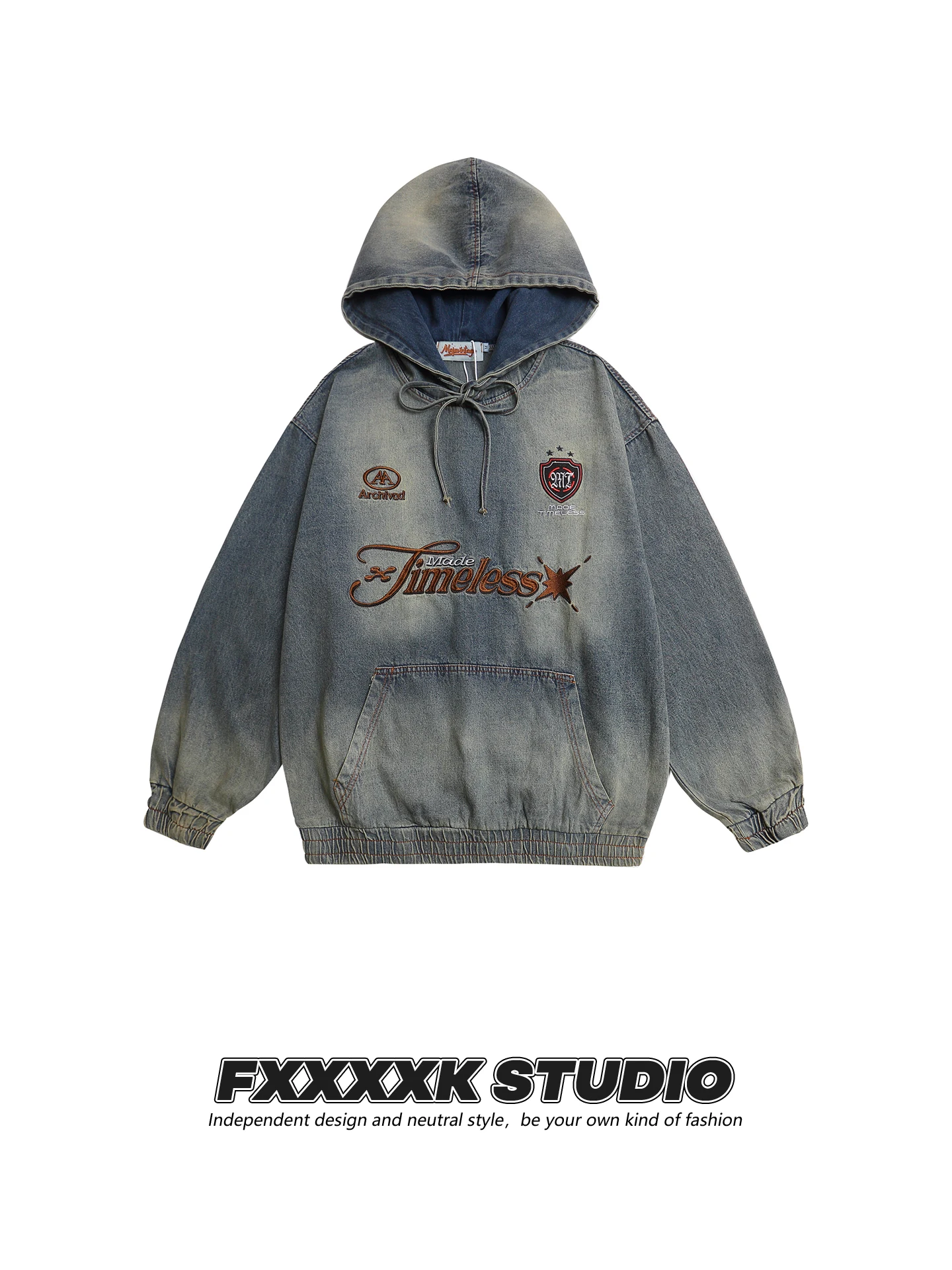 

Худи FXK Original Vintage American с вышитыми буквами, джинсовая куртка свободного кроя, молодежная, с длинными рукавами, осенняя верхняя одежда